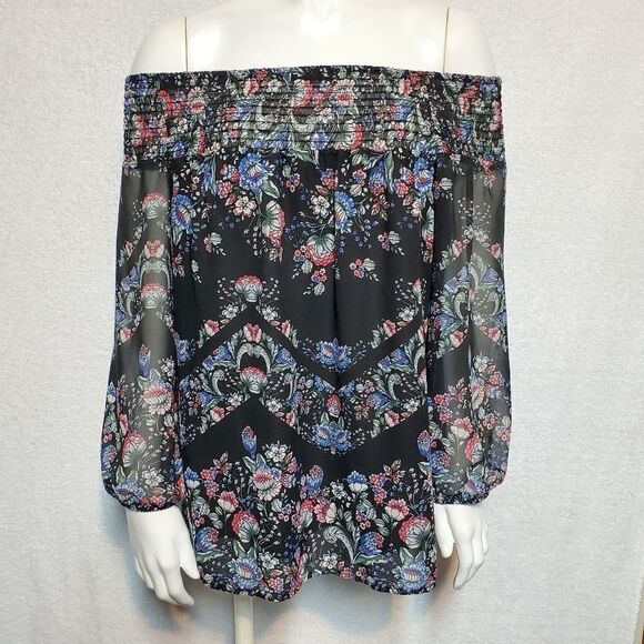 AB Studio Off the Shoulder Floral Chevron Top (M) - Picture 2 of 5